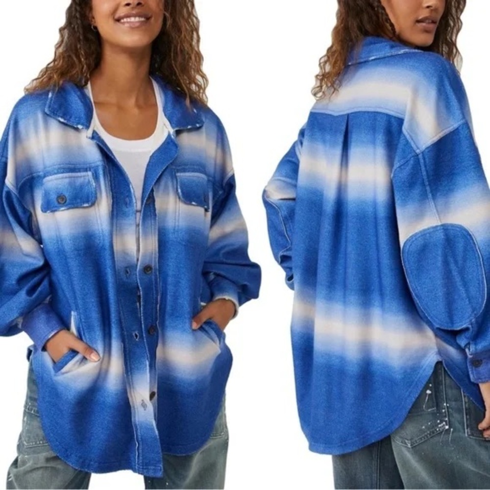 Free People Ruby Printed Shacket In Deep Sea Comb… - image 2